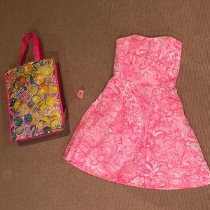 Lilly Pulitzer pink strapless dress.